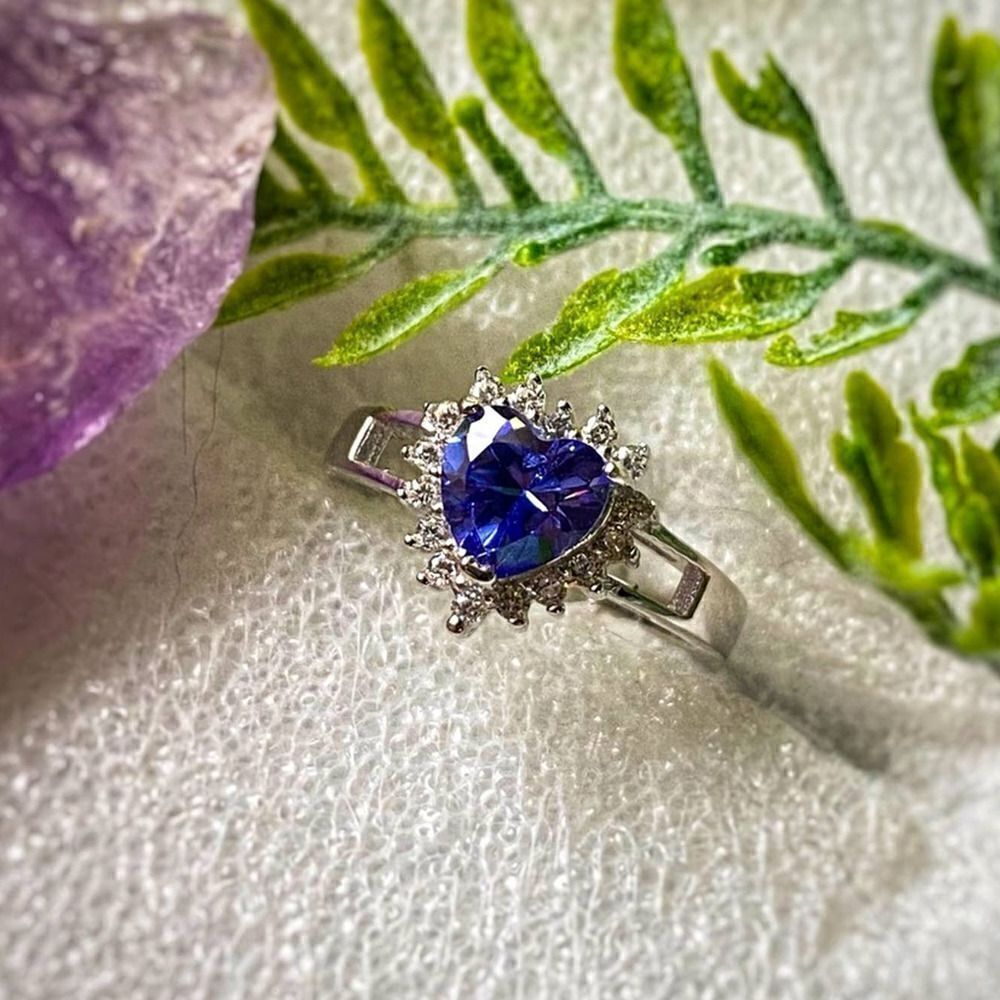 Sterling Silver Tanzanite Heart & White Cz Ring size 9